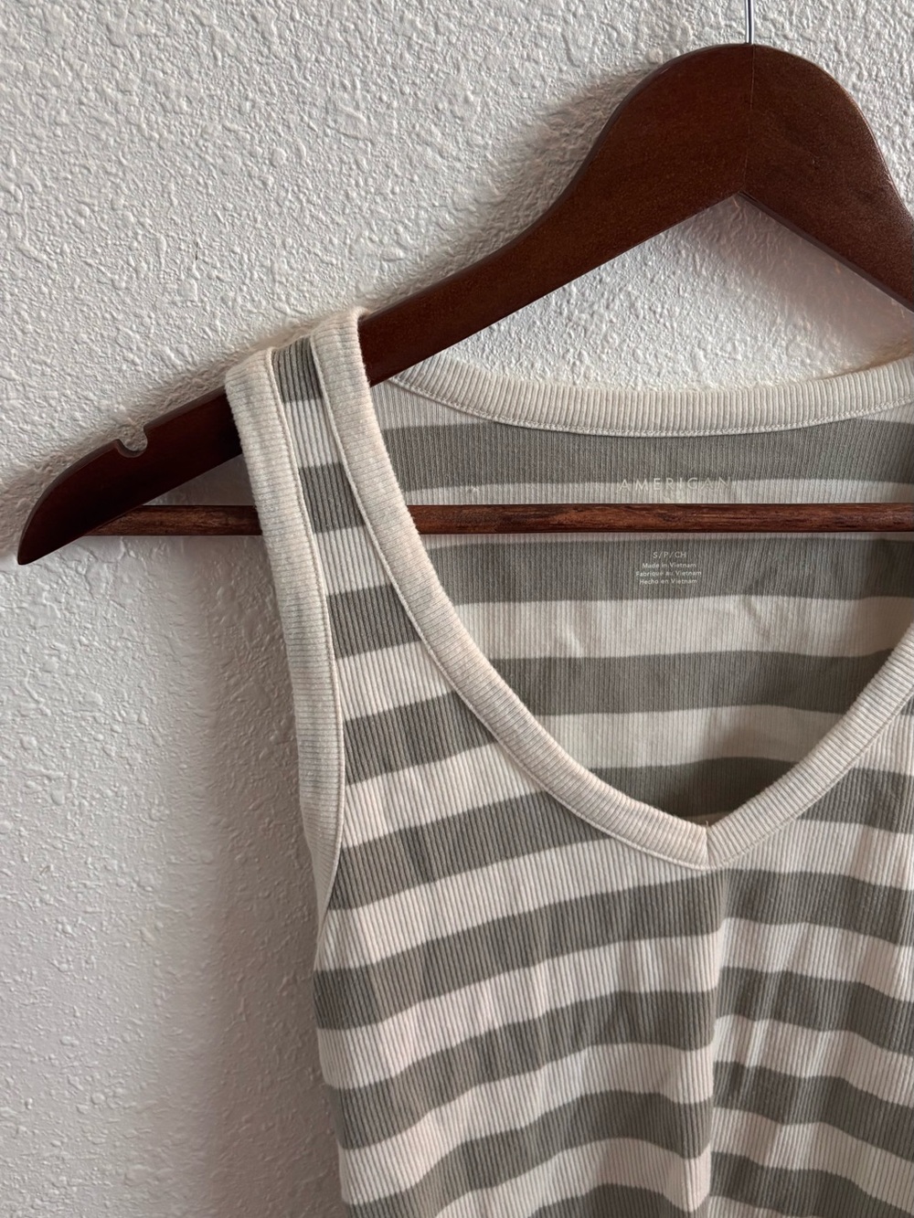 white and sage green v neck ribbed tank top